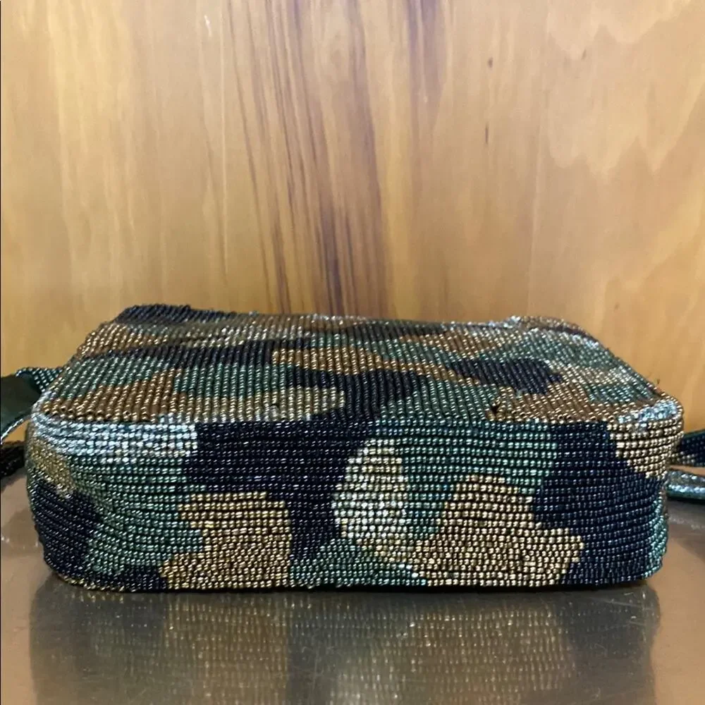 Hand Beaded Tiger Crossbody Bag Camo 7”x6”x2” w/ 23” Drop Zipper Tiana